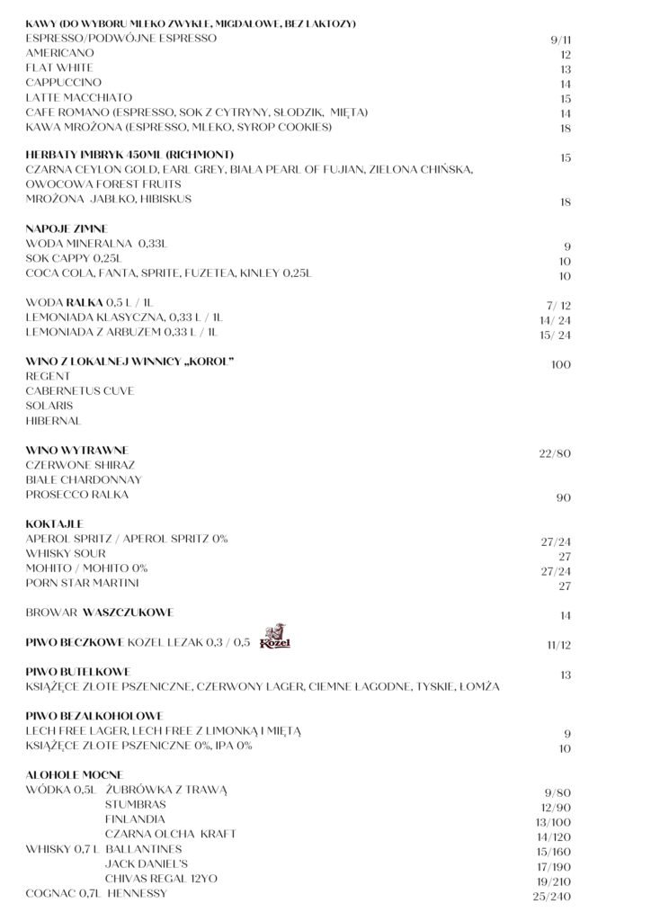 menu drinki i soft restauracja ralka
